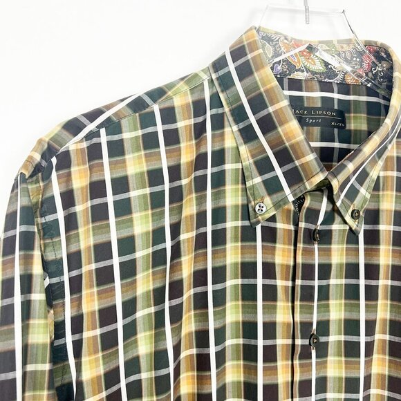 Jack Lipson Sport Button Down Plaid Shirt Paisley Print Flip Cuffs Men's Size XL - Picture 3 of 13